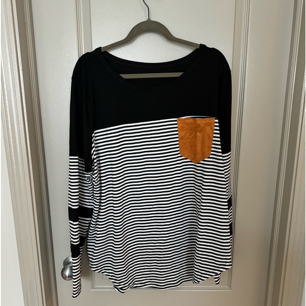 Black and White Stripe Color Block Top